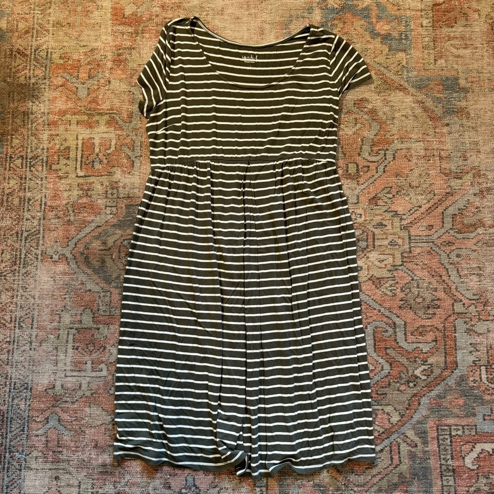 Isabel Maternity Olive Green Striped Dress Size Large